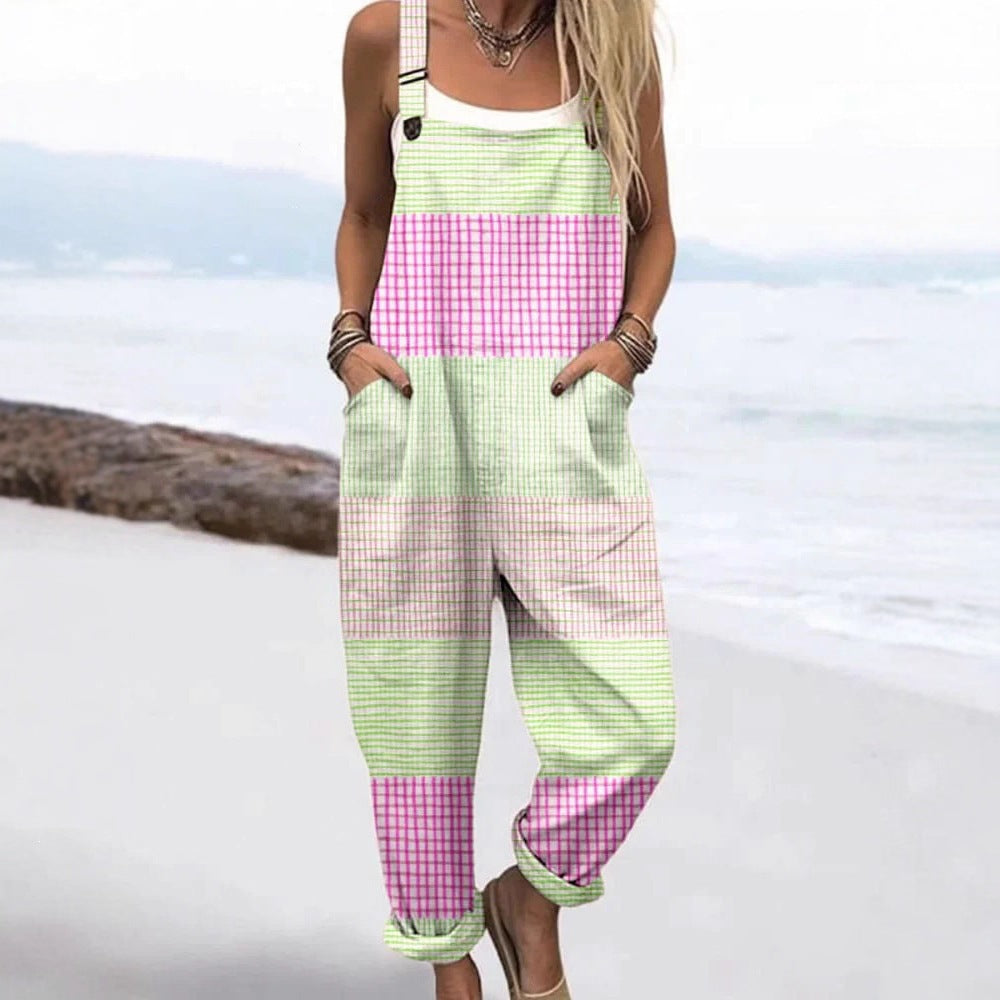 Women's Floral Casual Loose Bib Overalls Jumpsuit
