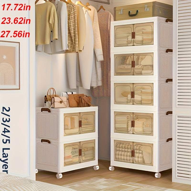 2/3/4/5Layer Extra Large Storage Cabinet, Multi-tier Foldable Storage Box With Doors, Stackable Storage Containers For Shoes Sundries Books Clothes, Household Storage Organizer For Closet, Wardrobe...