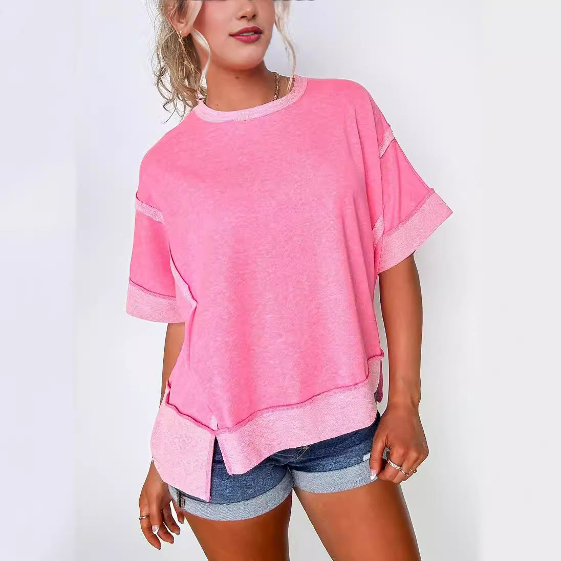 Cozy Round Neck Patchwork Loose Sweater T-Shirt