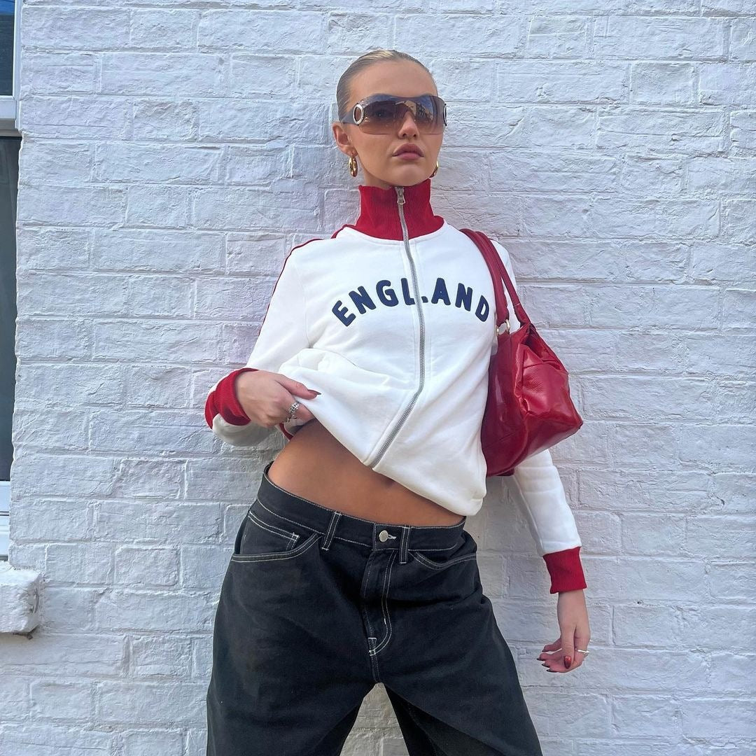 Contrast Color Streetwear Zip Hoodie for Women