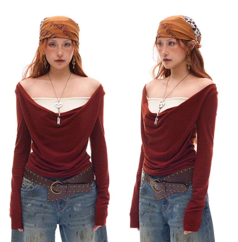 Beaded Swing Collar Knitted Top With Chest Pad