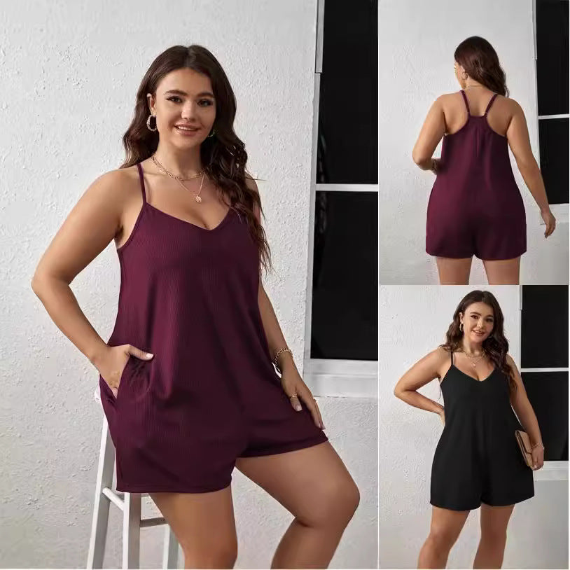Plus Size V-Neck Suspender Jumpsuit Romper