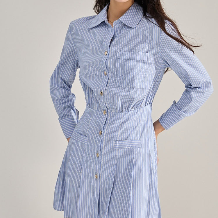 Long-sleeve Dress with an Elastic Waist Made of Pure Cotton