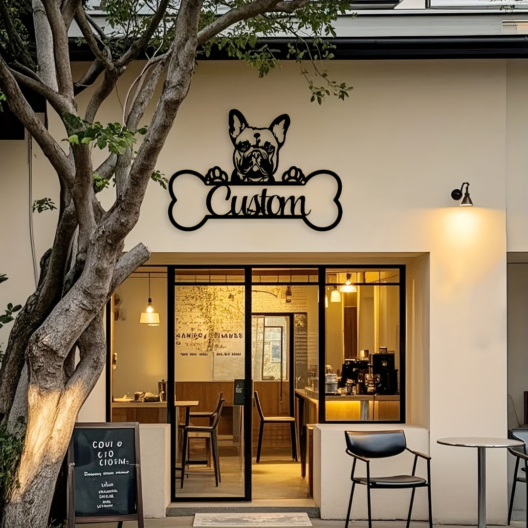 1 Metal Dog House With Personalized Name/Text/Logo - Heavy-Duty Outdoor/Indoor Kennel, Weatherproof Roof & Paw Print Door, No Needed, House Number Plate-Like Signage, Ideal Gift For Pet Owners (Dur...