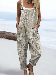Women's Printed Pocket Wide Leg Jumpsuit