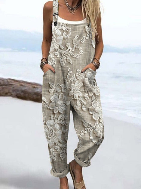 Women's Printed Pocket Wide Leg Jumpsuit