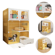 Large 43"X18"X29" All-In-One 3-Tier Cat Cage & House With Litter Box, Removable Bed & Ladder - Sturdy Plastic Multi-Level Indoor Cat Villa, Easy Assembly, Ventilated Enclosure For Large Breeds (Diy...