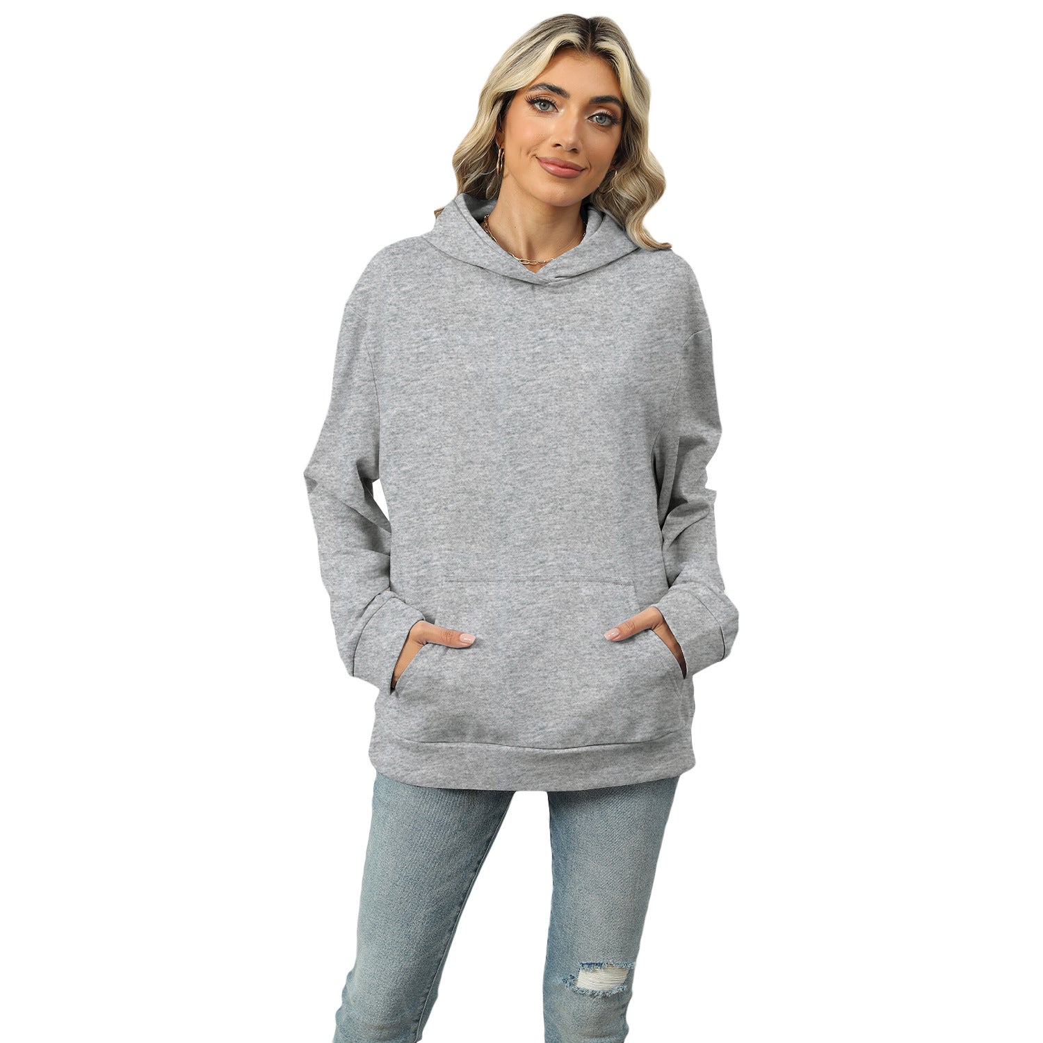 Casual Women's Pocket Hoodie - Cozy Long-Sleeve Sweatshirt