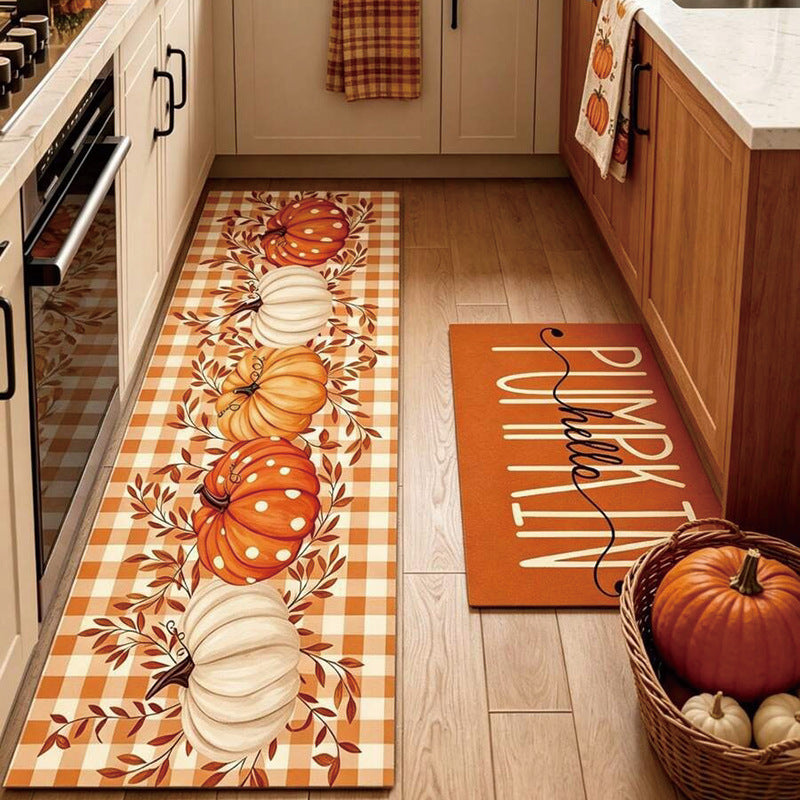 Autumn Pumpkin Kitchen Floor Matstain-resistant, Oil-proof and Easy to Clean