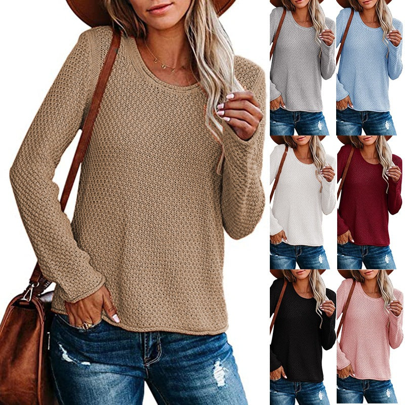 Loose Solid Color Knitted Bottoming Shirt for Women