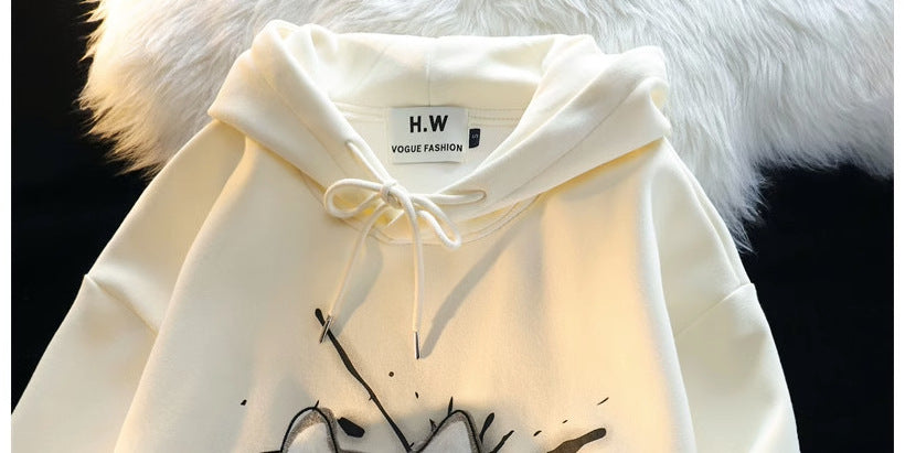 Women's Streetwear Flocked Star Graphic Hoodie