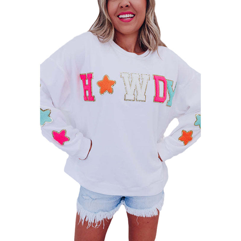 Chic Sequin Letter Round Neck Long Sleeve Sweater