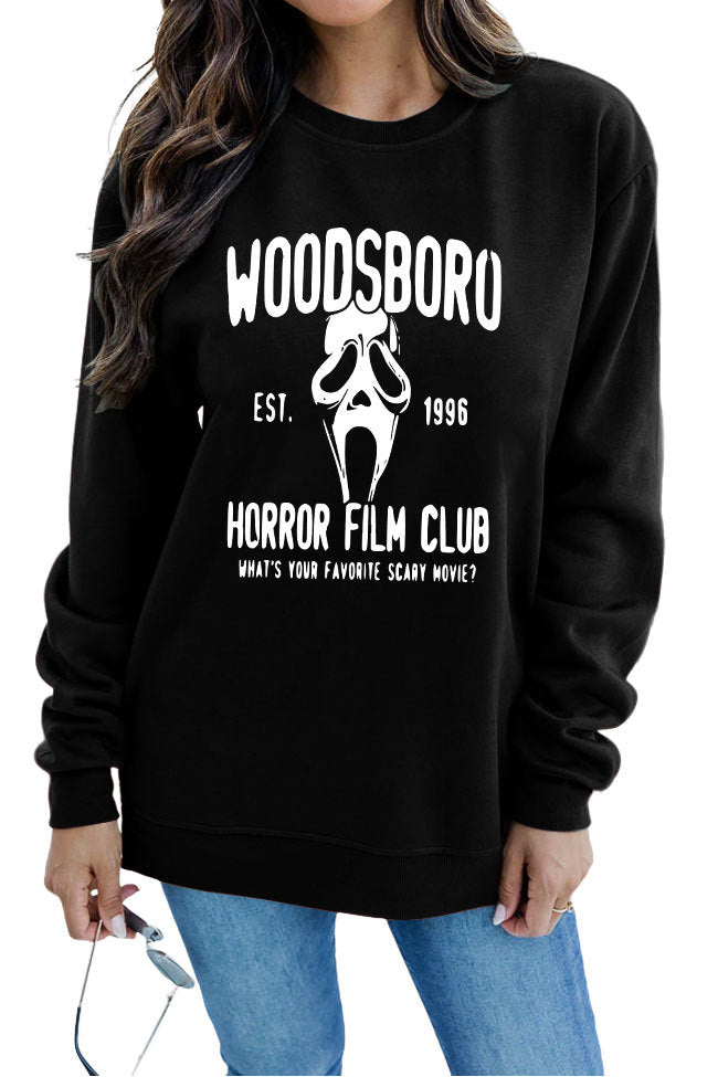 WOODSBORO Printed Round Neck Long Sleeve Sweater