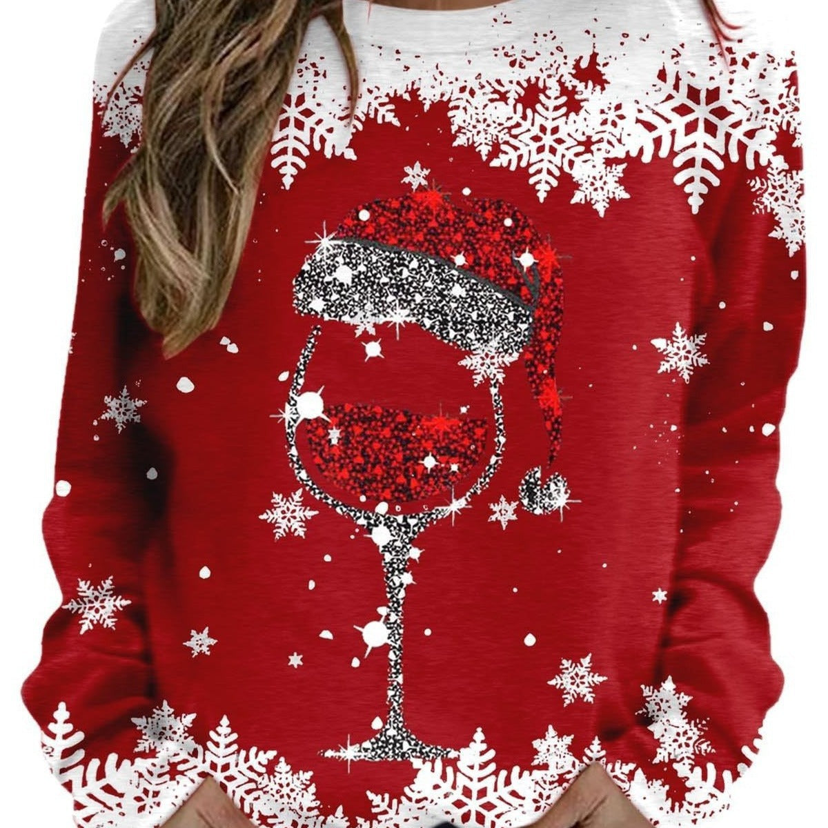 Festive 3D Print Christmas Women's Casual Crewneck Sweater