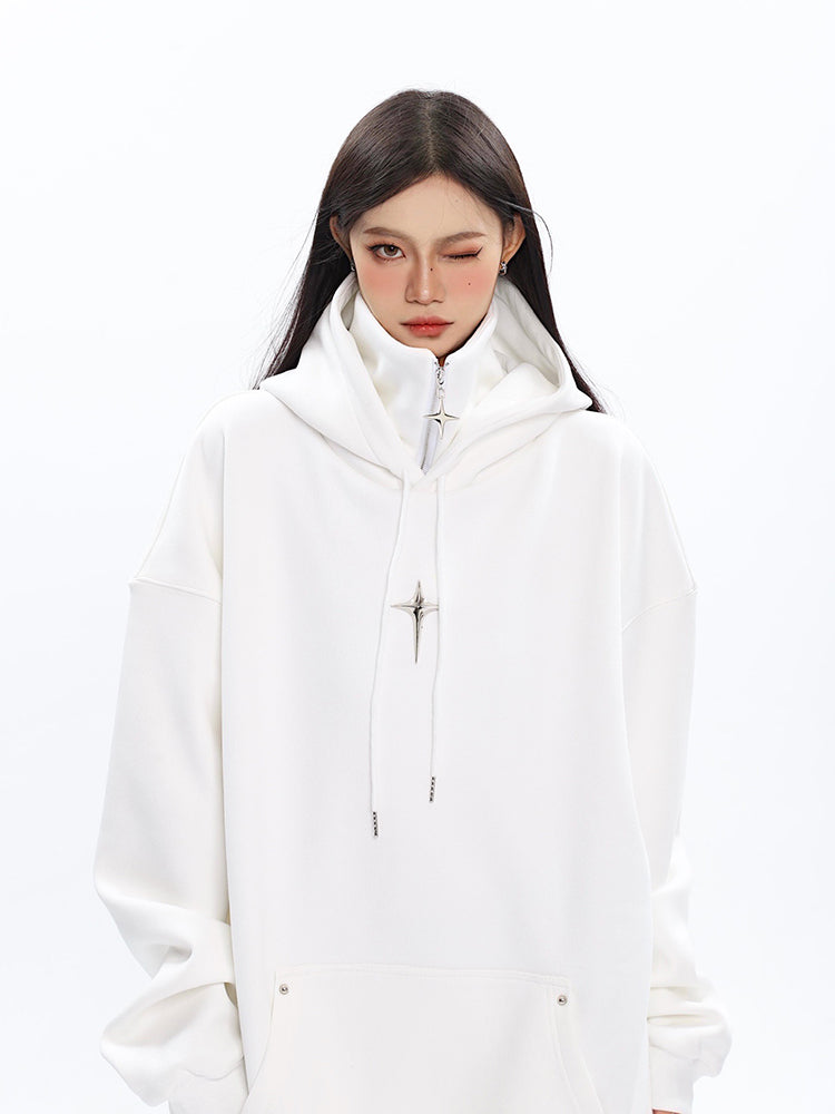 Edgy Metal Hooded Sweatshirt - Cozy Loose Fit Hoodie
