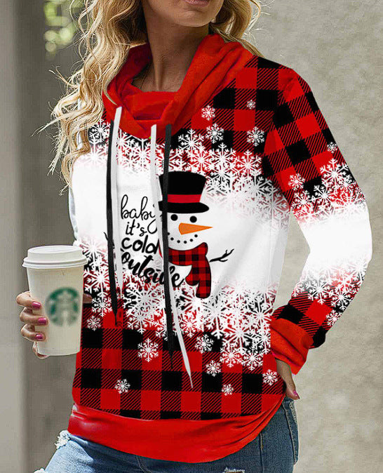 Women's Cozy Printed Hooded Sweatshirt with Pile Collar