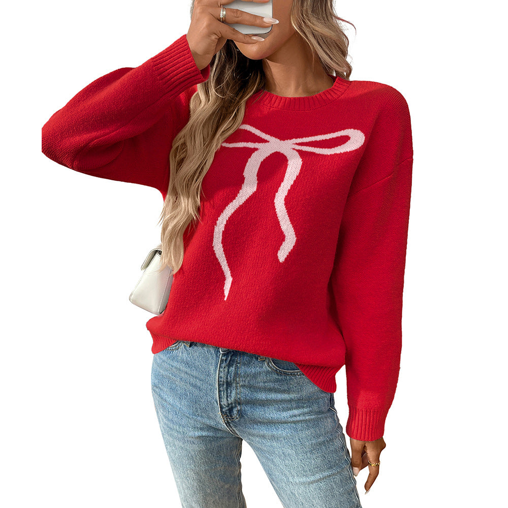 Retro Casual Bow Brocade Sweater