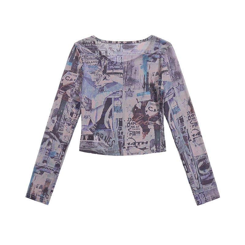 Y2K Mesh Long-Sleeve Slim Fit Top