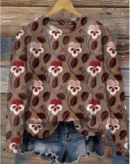 Plus Size European Print Pullover Sweater