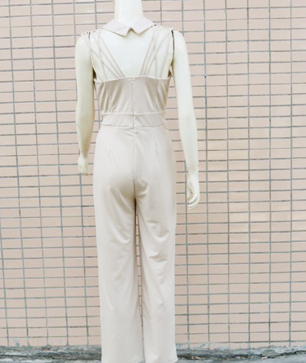Women's Summer Solid Color Slim Fit Backless Fashion Jumpsuit