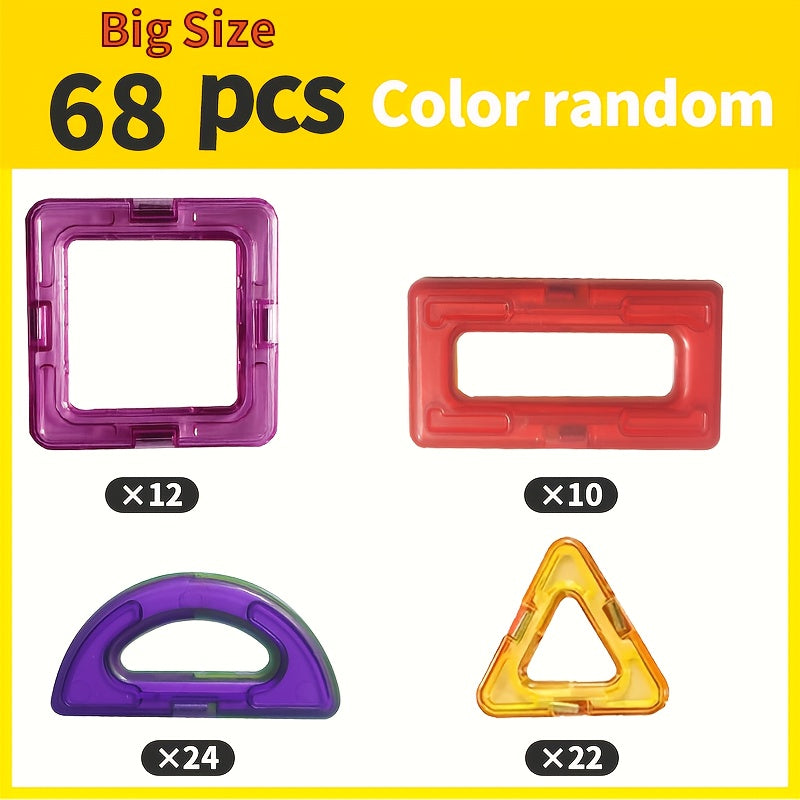 145/68pcs Magnetic Building Blocks Large STEM Magnetic Building Blocks, Construction Set, Educational Magnet Toys In Assorted Colors, Perfect For Birthday, Halloween, And Christmas Gifts