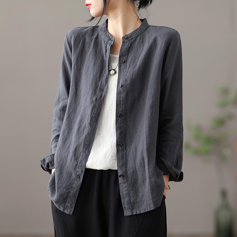 Long Sleeve Shirt Loose Slim Fit Slimming Pure Color All-matching