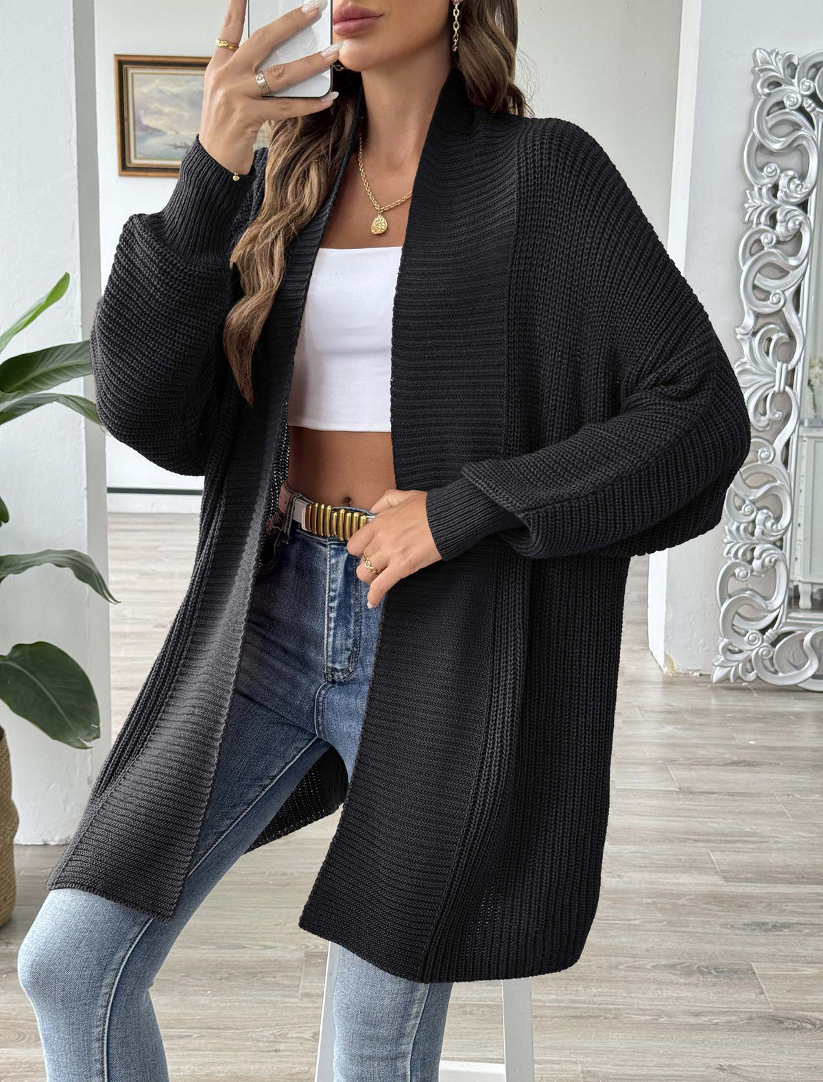 European and American Women's Clothing Simple Loose Sweater Cardigan Multicolor