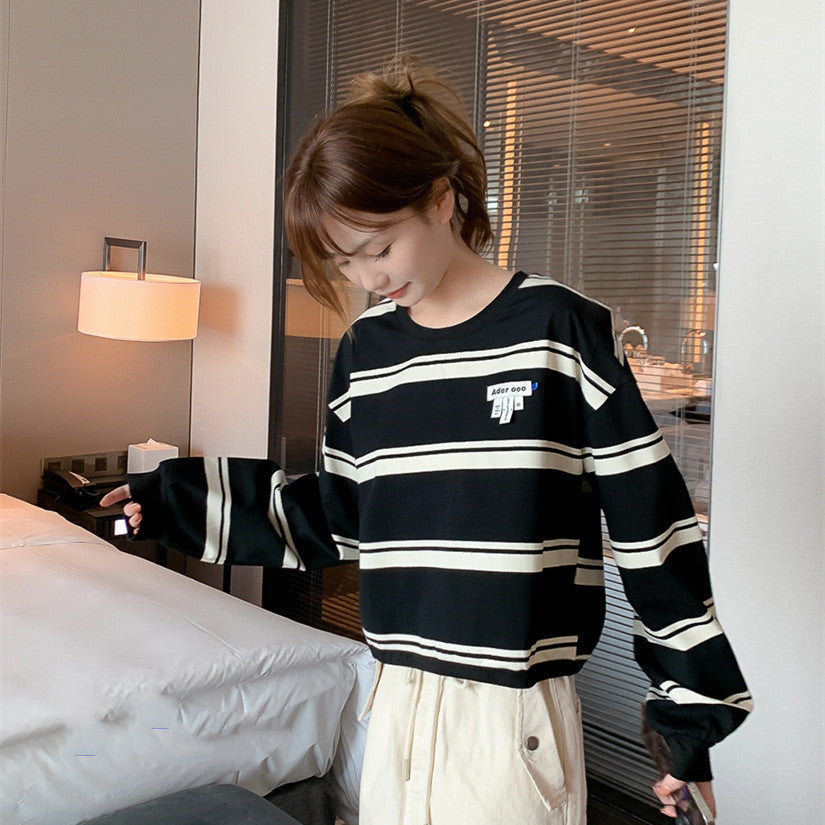 Women's Loose Striped Long Sleeve Casual Pullover Top