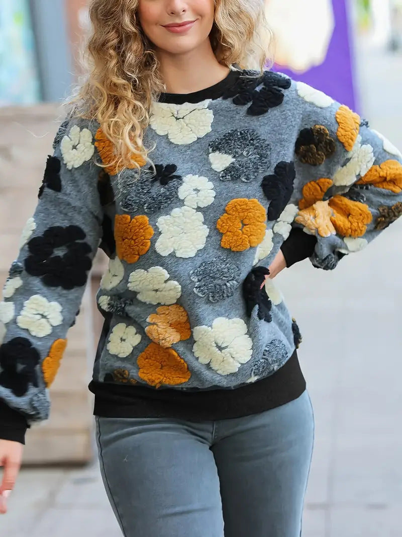 Retro 3D Floral Loose Cashmere Sweater