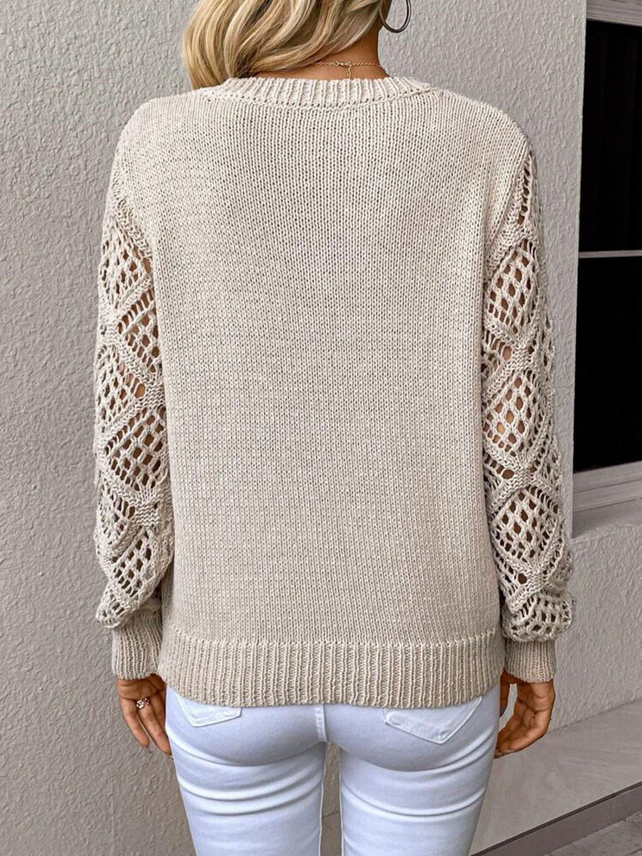 Women's Hollow V-Neck Long Sleeve Pullover Fashion Sweater