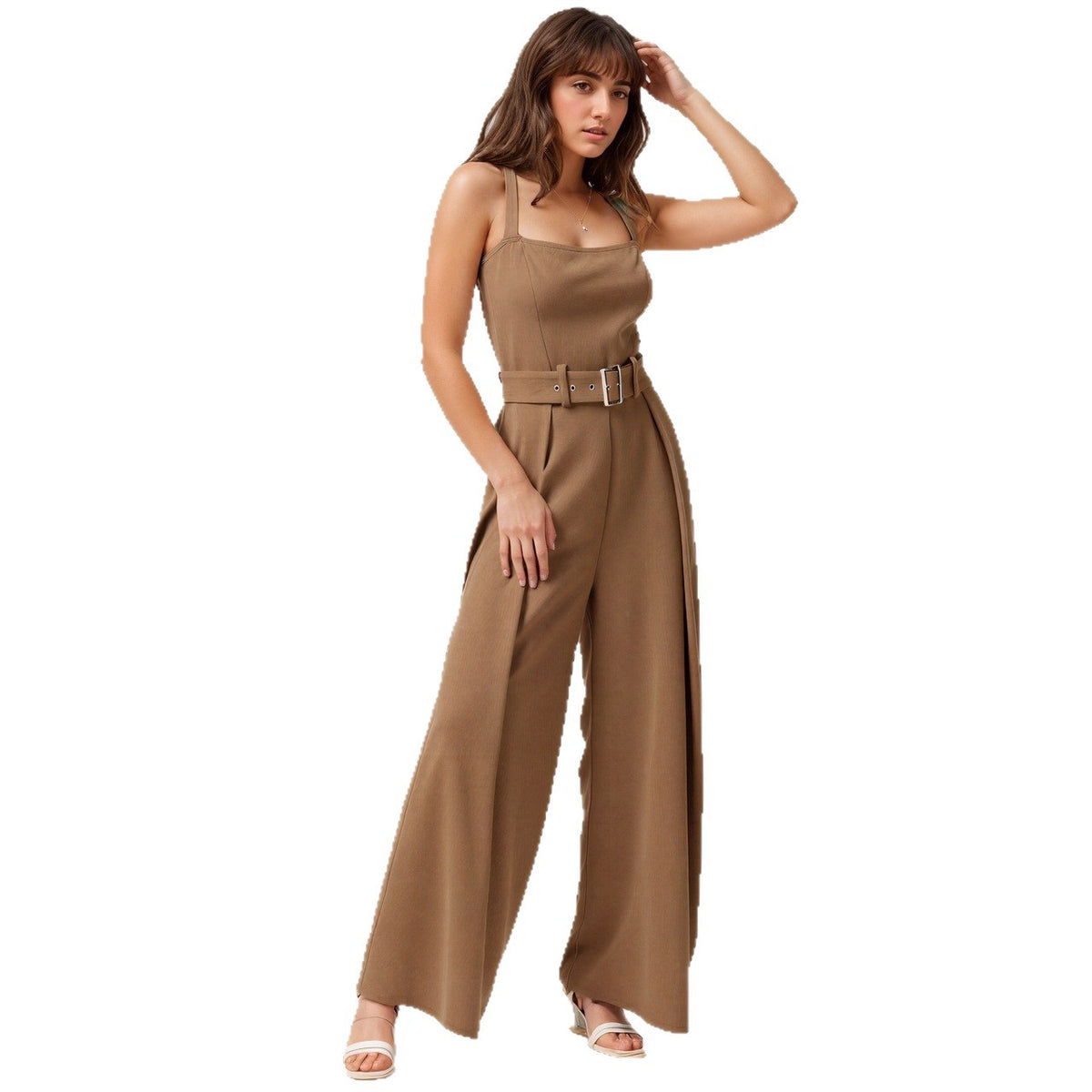 Sleeveless Wide-Leg Jumpsuit with Waist Belt