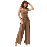 Sleeveless Wide-Leg Jumpsuit with Waist Belt