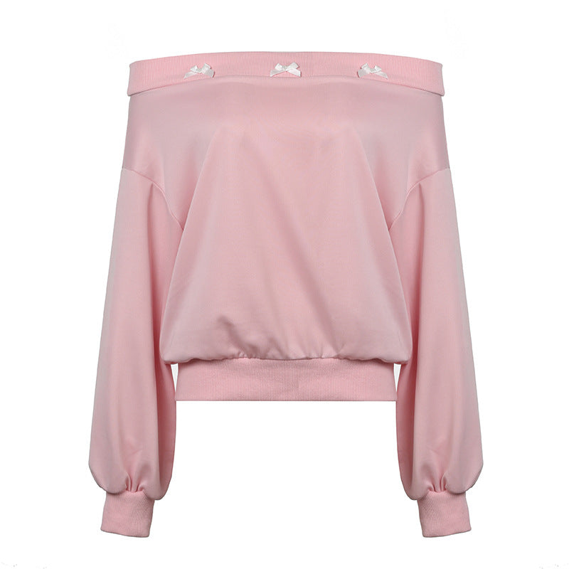 Cozy Off-the-Shoulder Bow Sweatshirt