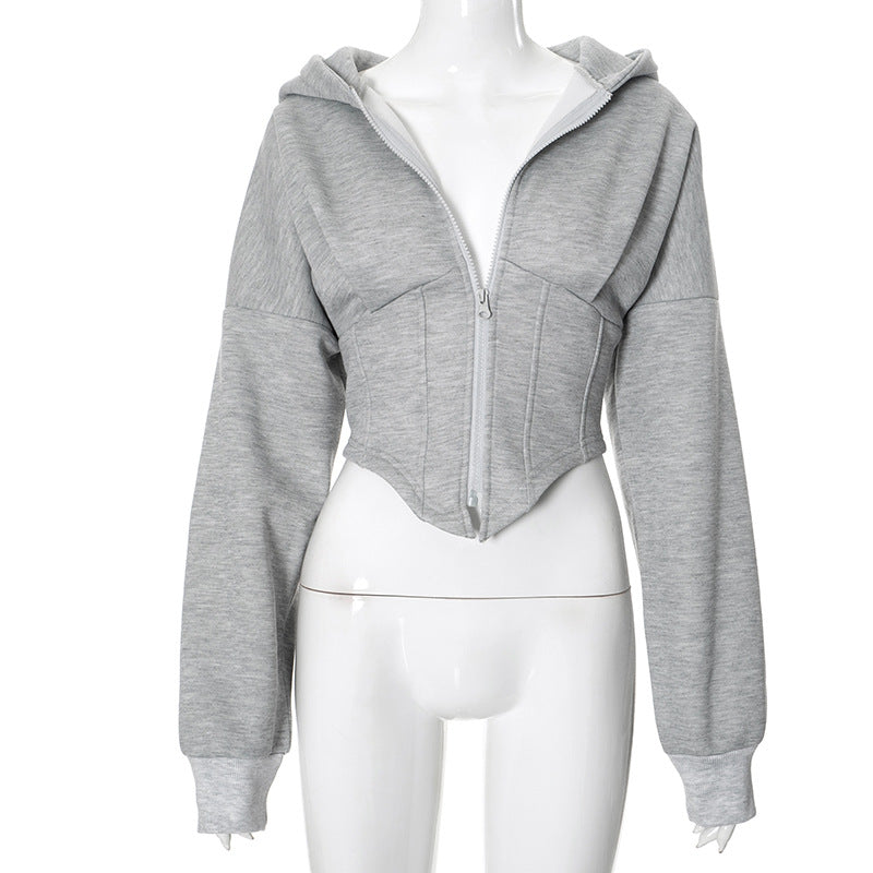 Women's Zip-Up Hooded Cropped Cardigan