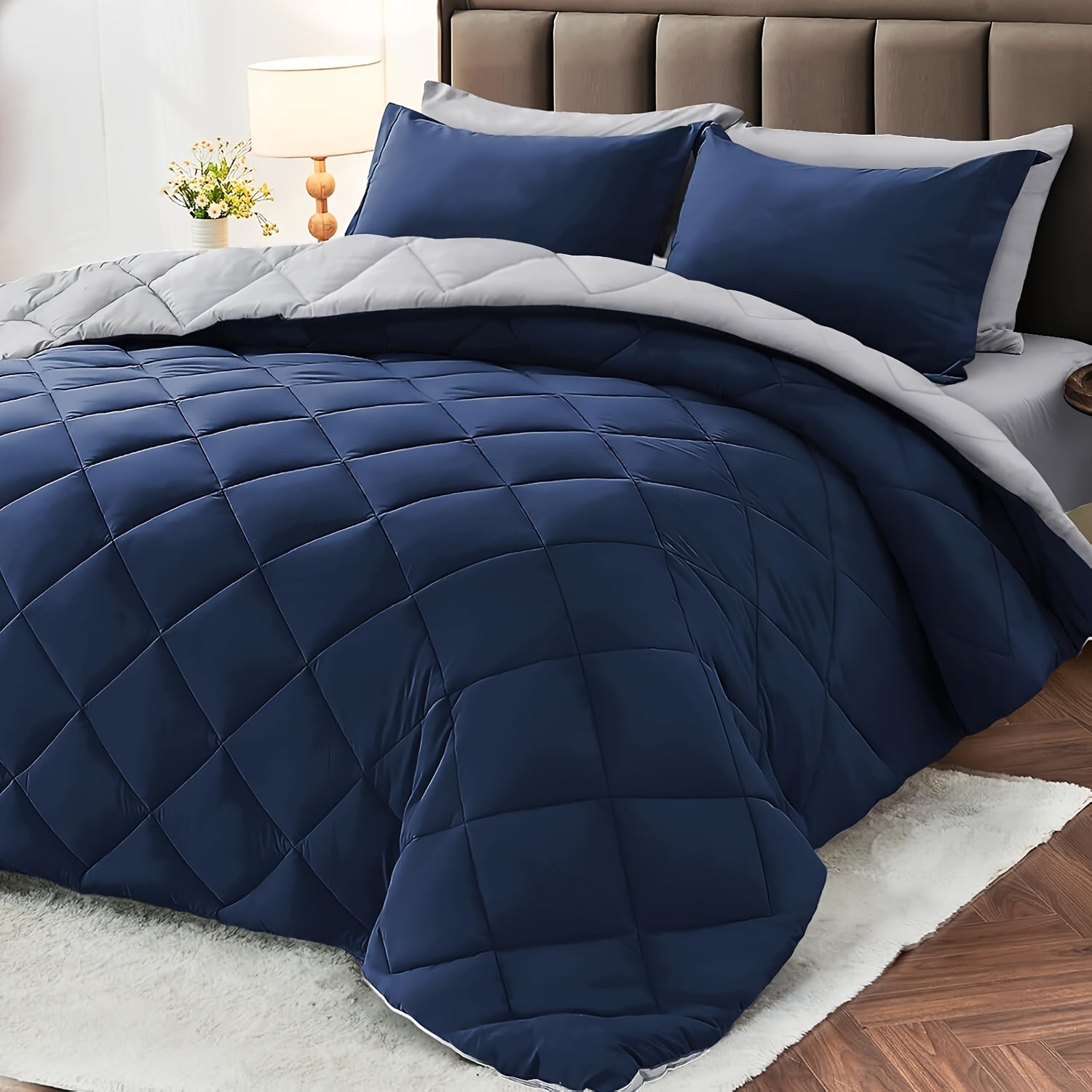 3pcs Solid Colour Checkered Comforter Set - Soft Fabric, Lightweight, All-Season, Twin/Queen/King Size Bed In A Bag, Quilt Set with Breathable Fabric And Easy Care