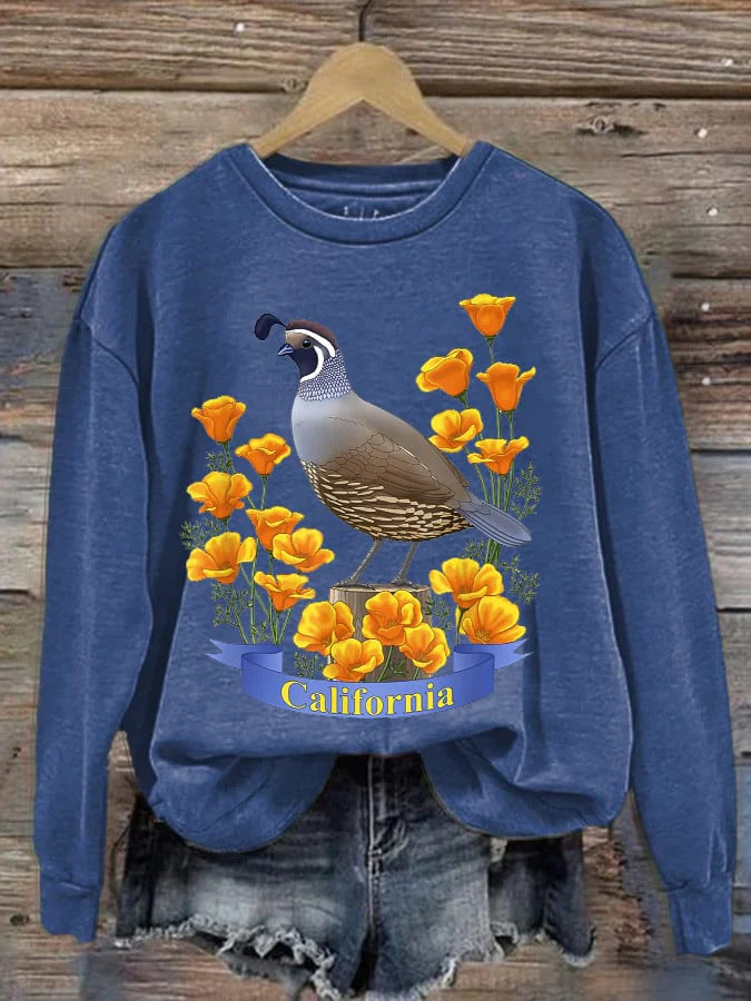 Sparrow Floral Casual Round Neck Women's Sweater