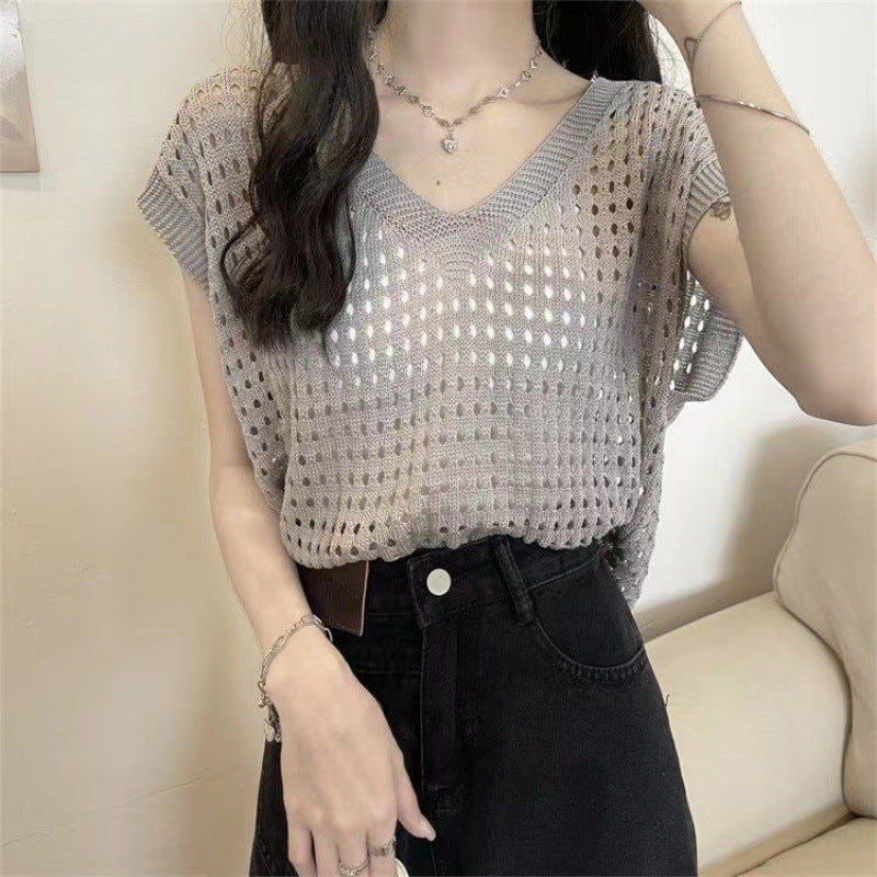 Loose Short-Sleeve Sweater for Women – Spring Lightweight Outerwear