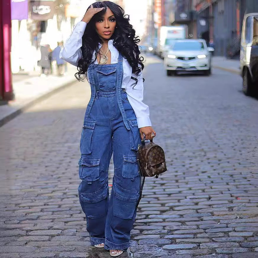 Women's Casual Loose Denim Jumpsuit