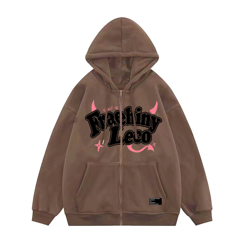 Women's Printed Zip-Up Hooded Cardigan Sweater Coat