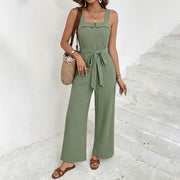 Solid-color Casual Sleeveless Strap Jumpsuit