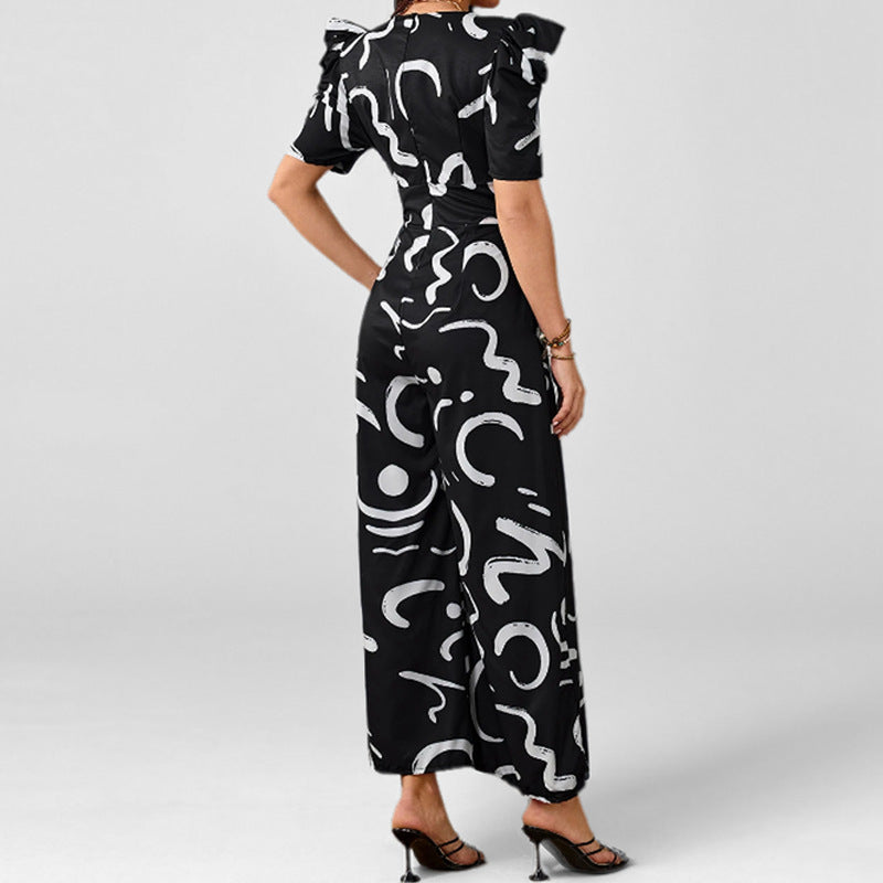 Chic V-Neck Cinched-Waist Wide-Leg Jumpsuit with Pockets