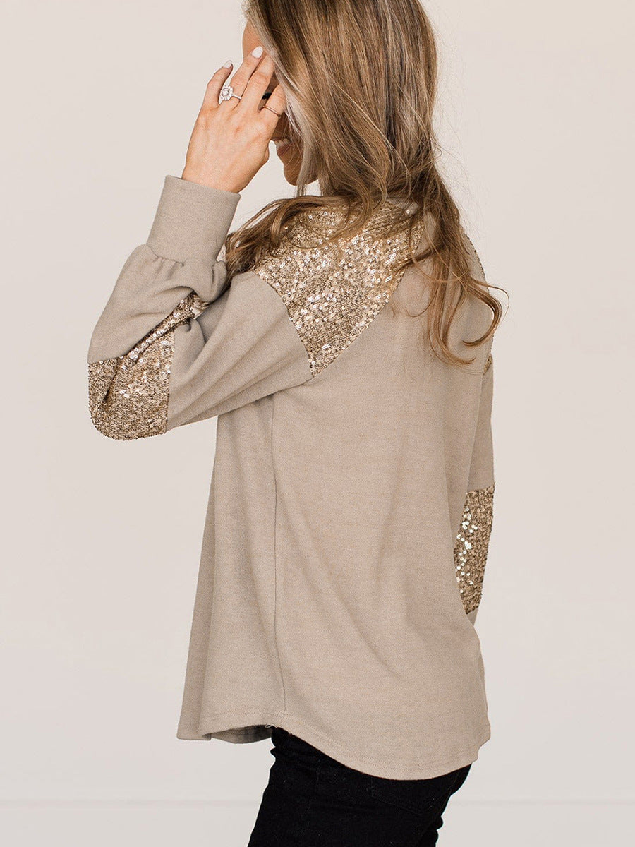 Women's Sequin Crewneck Long Sleeve Pullover Sweatshirt