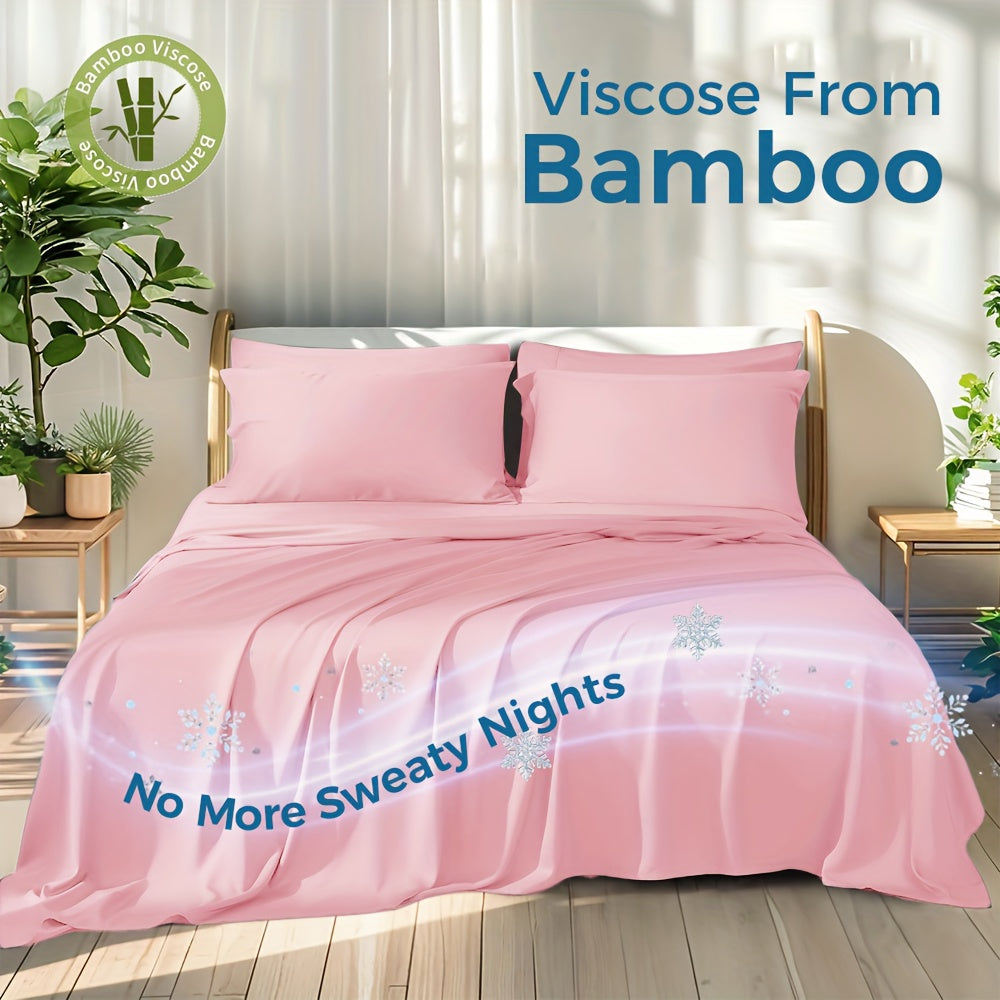 100% Viscose Derived From Bamboo Sheets Queen Size - Ultra Soft & Luxuriously Cooling, 17\" Deep Pocket, Double Stitching, Perfect For Hot Sleepers - Queen Bed Sheets