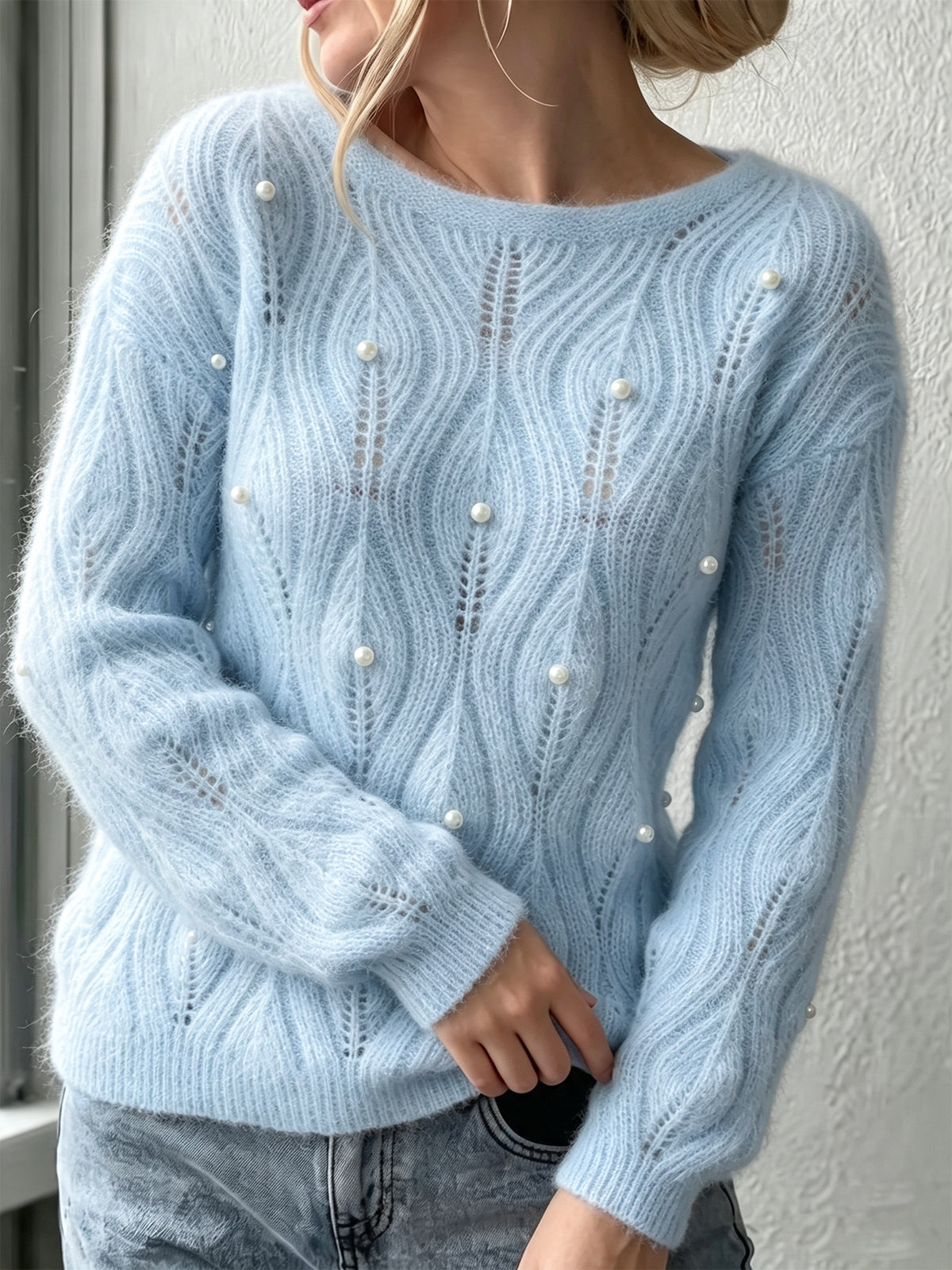 Womens Crew-neck Long-sleeve Knit Sweater New for Fallwinter