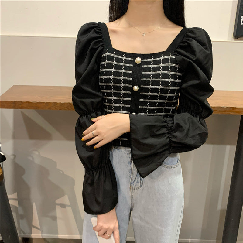 Woman Square-neck Shirt Short Temperament Shirt