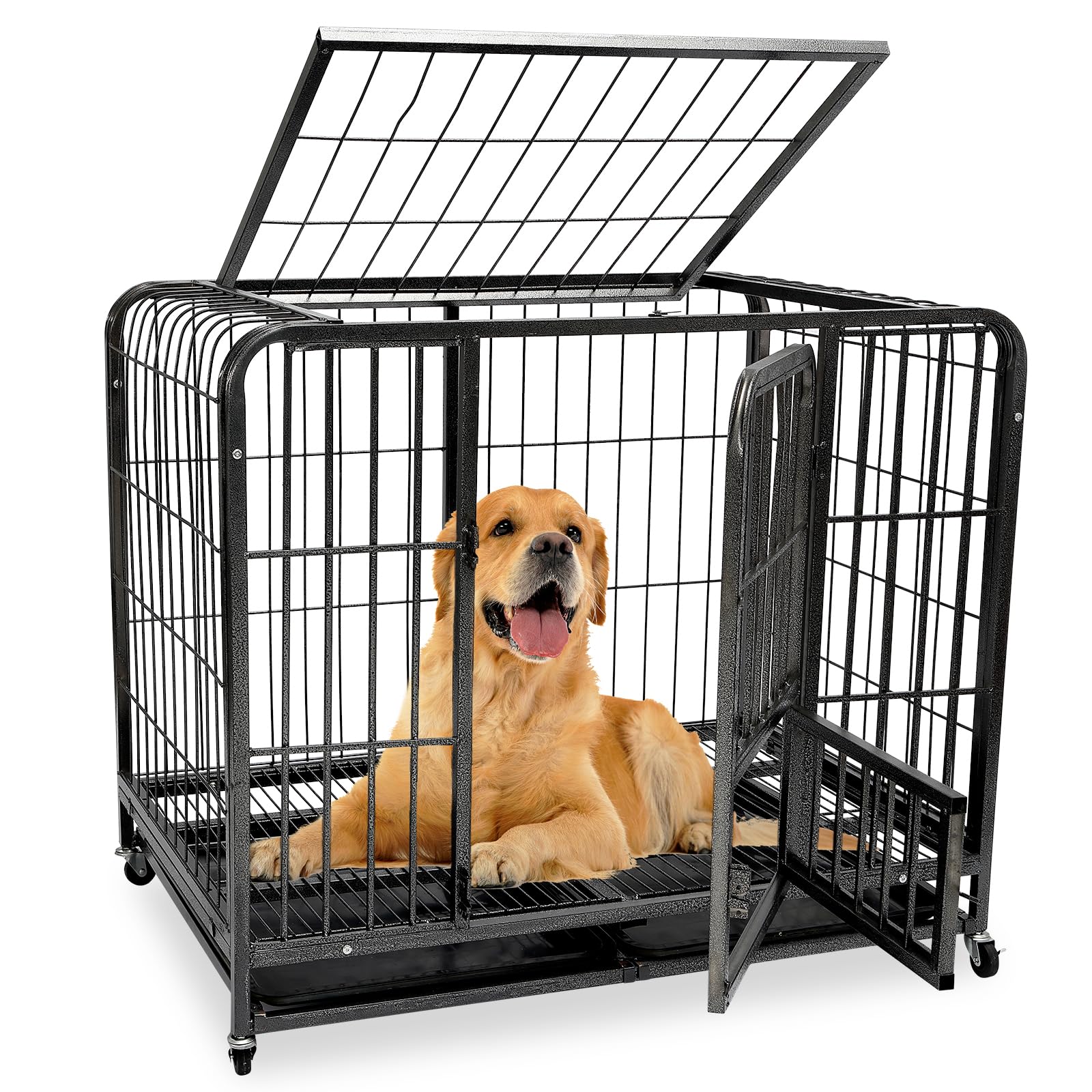 Starbover Dog Cage For Home, Double Door For Large And Medium Dogs, Indoor Dog Cage With Removable Tray And 2 Lockable Wheels, 1109672cm, Home Pet Enclosure, Spacious Dog Kennel, Sturdy Pet Crate,