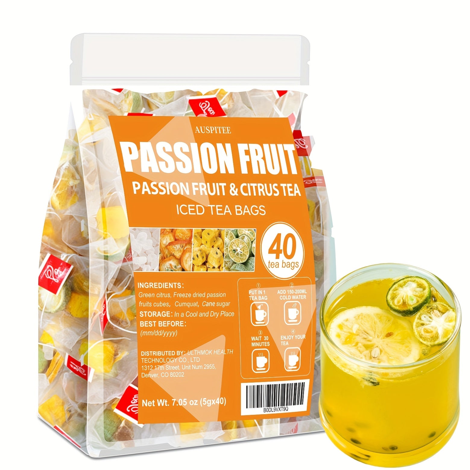 Green Orange and Passion Fruit Tea, 7.05 Oz (5g x 40 Bags)