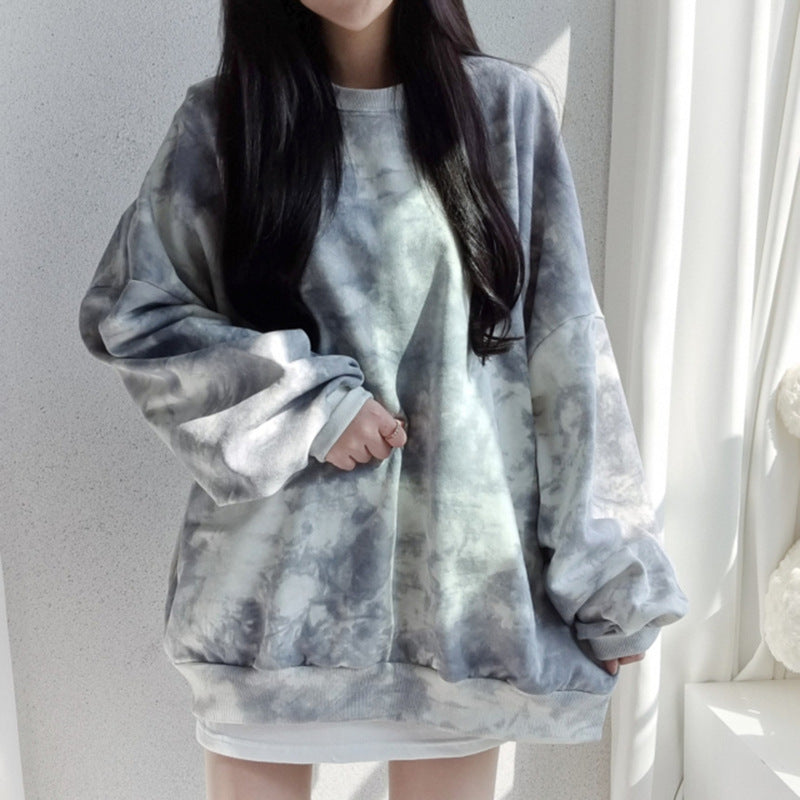 Korean Style Tie-Dye Cotton Sweatshirt for Women