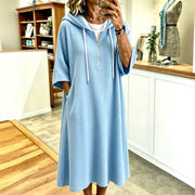 Womens Loose-fitting Solid-color Dress with Three-quarter Sleeves