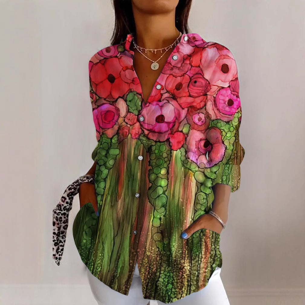 Women's Long Sleeve Floral Button Shirt
